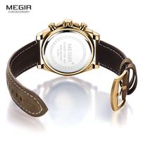 Montre sport chronographe à quartz pour homme, étanche, avec bracelet en cuir, lunette rotative, boîtier en alliage et fenêtre de date