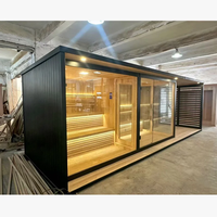 Sauna extérieur 3-en-1 avec espace lounge, en bois thermo, grande capacité, pour jardin, maison ou usage commercial