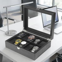 Boîte de rangement pour montres en cuir PU à 6/10/12 emplacements pour montres classiques et montres pour hommes avec coussinets amovibles et couvercle transparent