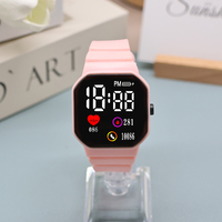 Jam Tangan Digital LED Anak Murah Grosir Pabrik, Motif Hati, Casing Persegi, Desain Tali Unik, Unisex Wanita Pria Anak Laki-laki Perempuan