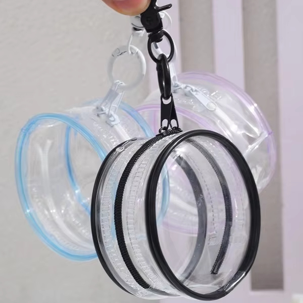 Transparent PVC Carry Pouch for 10-15cm Cotton Dolls Mini Clear Storage Bag with Keychain & Coin Pouch Function Dustproof