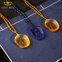 Liontin Buddha Unisex, Kalung Rantai Kristal Berukir, Hadiah, Perhiasan Pribadi, Liontin Kustom