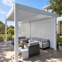 Pergola de jardin motorisée en aluminium avec toit à lames orientables, imperméable, gazebo extérieur en aluminium avec capteur météo