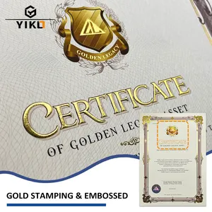 Certificado de papel de seguridad A3 personalizado con lámina de oro estampado en caliente Impresión de Diploma de cartón en relieve para título universitario