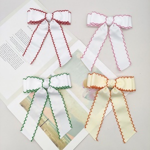 Jepit Rambut Buatan Tangan Khusus untuk Anak Perempuan, Aksesoris Grosir Pabrik dengan Ekor Panjang dan Pinggiran Jahitan Bulan, Terbuat dari Poliester Grosgrain - Product Image 5