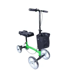 Lipat Lutut Rollator Walker Skuter 4 Roda Bingkai Baja Duduk Lutut Walker Steerable Lutut Walker