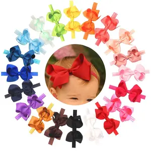 Tasarımcı toptan saç yay için özel butik düz renk şerit Hairbow bebek kız yaylar Hairband bantlar