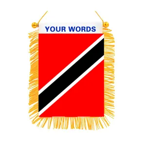 TrinidadとTobago RepublicのTrinidad Mini Flag Banner Rearview Mirror Fringed SingleまたはDouble Sided昇華車フラグ