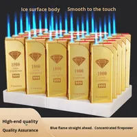 Briquet Créatif Coupe-Vent en Forme de Barre d'Or Diamantée, Flamme Bleue au Butane, Gravure Publicitaire, Design Bohème, Pour Supermarché et Rue