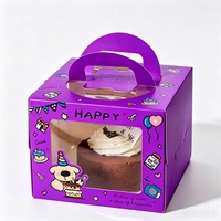 Boîte à pâtisserie en carton imprimé pour desserts, emballage cadeau de fête, boîte à gâteau d'anniversaire avec fenêtre transparente en PET et poignée portable