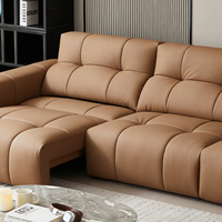 Ensemble de canapé-lit électrique moderne de luxe avec télécommande, en cuir véritable de haute qualité, capitonné avec des éléments en bois écologiques, pour une utilisation scolaire et hôtelière