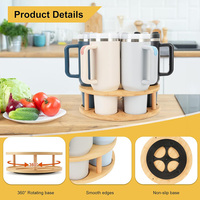 Support de tasse rotatif à 360° en bambou pour bouteilles d'eau, organiseur pour gobelets Stanley 14/20/30/40 oz, accessoires de rangement de cuisine