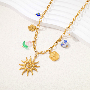 Bijoux en acier inoxydable personnalisés à la mode, vente en gros, collier pour femme avec pendentif en <span class=keywords><strong>pierre</strong></span> turquoise <span class=keywords><strong>soleil</strong></span> et lune étanche plaqué or 18 ct - Product Image 2
