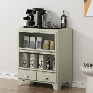 Mobile buffet retrò in metallo bianco con anta in <span class=keywords><strong>vetro</strong></span> per chicchi di caffè, liquori ed essenziali da cucina - Product Image 2