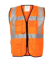 Gilet de sécurité réfléchissant à haute visibilité de classe 2, orange fluorescent, fermeture éclair sur le devant, plusieurs poches pour les équipes de construction
