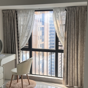 Cao cấp retro ô liu màu xanh lá cây Úc len pha trộn Rèm cửa với ngọc trai ren Trim + Sheer rèm cửa cho phòng ngủ, phòng khách - Product Image 1