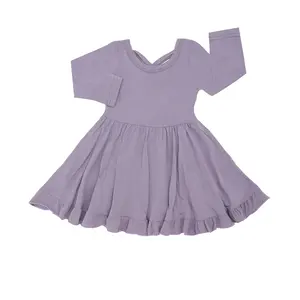 Sweet Summer Sleeveless Dress For Girls Kids Clothes With Ruffle Bow O-Neck And Plain Color Girl's Little Clothing