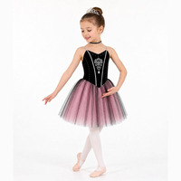 Robe de tutu de ballet en soie et coton dégradé noir et rose Clara Swan pour enfants, pour compétition et spectacle