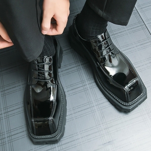 Men's New Thick Sole square <b>Head</b> British <b>Style</b> Cargo Shoes, Thick Sole Increase, Anti-slip Wear, Office Wedding Dress Shoes - Product Image 6