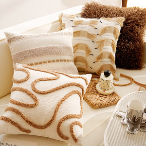 Cojín Cuadrado Moderno de Lona Texturizada en Marrón Cálido Estilo Nórdico con Relleno de Algodón PP para Decoración del Hogar - Product Image 2
