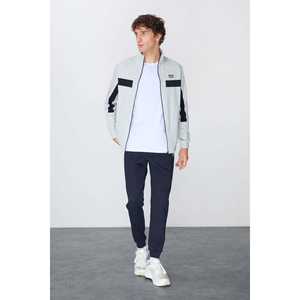 Grey Navy Textured Standard Fit Men's Tracksuit Casual Breathable Adult Size <b>M</b> - Product Image 3