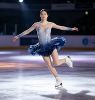 Robe de patinage artistique sans manches en maille dégradée bleue, dos en V profond, jupe ornée de strass pour filles adultes, compétition et performance