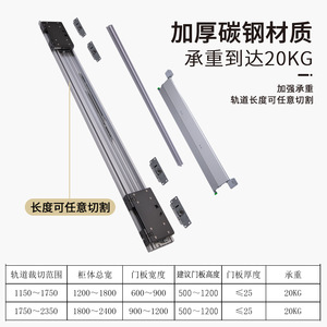 Betoci Cabinet <b>Sliding</b> Door Accessories 1750mm 2350mm Aluminum Alloy Steel Plastic Hidden Track Installation - Product Image 4