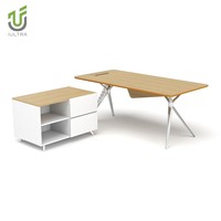 IULTRA-Table de bureau pour manager, bureau de direction, design moderne en forme de L avec rangement, mélamine grise