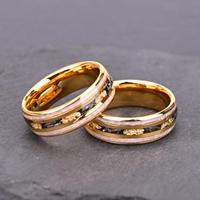 Bague en tungstène de 8 mm plaquée or pour homme, incrustée de météorite et d'opales, alliance pour homme, en stock, ajustement confortable