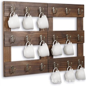Retro Solid Wood <b>Wall</b> Mounted Coffee Cup Rack 3 Tier <b>Hanging</b> <b>Storage</b> Shelf For Kitchen Farmhouse Style - Product Image 4