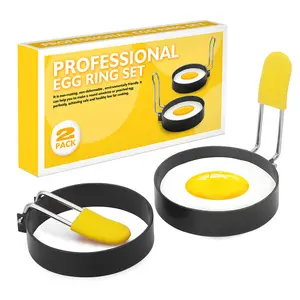 Hot Selling Egg Rings Stainless Steel Set - 2 Pcs Premium Circle Egg Cooker Rings Metal Non Stick Heat Resistant Handle