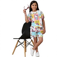 Ensemble deux pièces RioLeaf personnalisé pour filles, imprimé dessin animé automne, décontracté, en coton élasthanne écologique, short et haut à manches courtes, tous logos