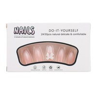 Faux ongles en ABS à presser, amande nude rose ombré avec nœud 3D, réutilisables pour femmes, 24 pièces/ensemble