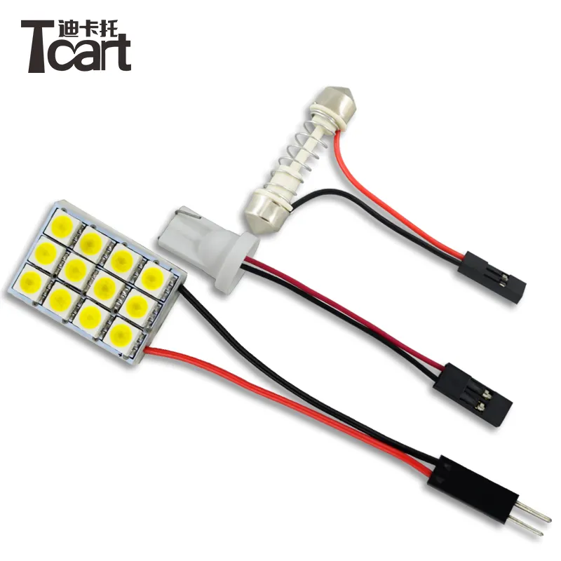 Tcart auto intérieur led lumières décoratives DC 12V 5050 12leds Festoon T10 BA9S ampoule blanche de carte de voiture lampe de lecture de panneau de toit