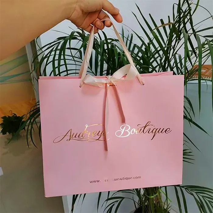 Lujo personalizado oro caliente estampado al por menor compras regalo bolsa de papel joyería embalaje Boutique bolsas bolsa de papel con su propio logotipo