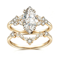 Bague double bande en argent sterling 925 personnalisée avec moissanite marquise, plaqué or vermeil 1-2,5 μm, vente en gros, fabricant de bijoux pour femmes