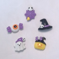 Cabochons plats en résine sur le thème d'Halloween violet : yeux de fantôme, toile d'araignée, citrouille pour fournitures artistiques DIY et accessoires de scrapbooking