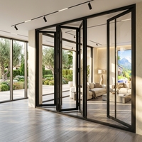 Porte pliante en verre en alliage d'aluminium robuste, coupe-vent, double vitrage, grande ouverture pour les développeurs de villas