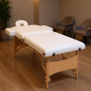 Table de massage pliante blanche, éponge haute densité de 3,9 pouces d'épaisseur, cadre en bois, appui-tête intégré, mobilier de salon - Product Image 2