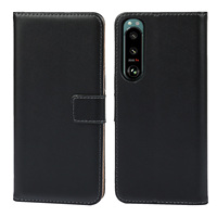 Capa fina de couro genuíno para sony xperia 5 iii, capa multifuncional com flip magnético, 2 espaços para cartões e bolso de cartão