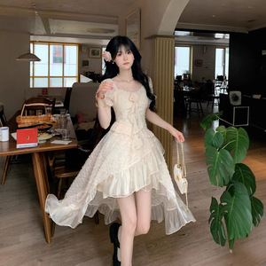 Vestido Casual Midi de Verano con Cuello Cuadrado, Cintura Imperio, Asimétrico e Irregular para Uso Diario - Product Image 1