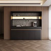 Meuble de salon moderne haut de gamme avec station café, barre de bar extensible indépendante et étagère lumineuse à LED