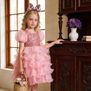 Girls <b>Sequined</b> Tutu Dress Cap Sleeve <b>Red</b> Princess Birthday Party Dress With Headband - Product Image 2