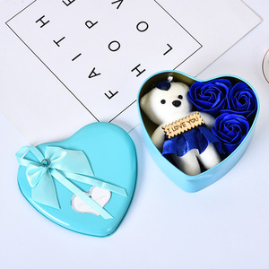 Heart-shaped Mothers Day <b>Gift</b> 3pcs Soap Rose Flowers Bear <b>Gift</b> <b>Box</b> Preserved Flower for Valentines Day <b>Gift</b> - Product Image 2