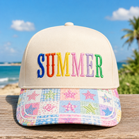 Casquette de baseball sportive Dymf à 5 panneaux, motif étoile multicolore arc-en-ciel, bord structuré, couronne haute, broderie 3D personnalisée