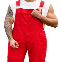 Combinaison de travail en denim extensible pour homme, en coton et polyester, personnalisée (Rouge L)