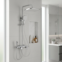 Kit de robinetterie de douche chromé haut de gamme avec distributeur d'eau 4 voies, pulvérisateur supérieur haute pression et mitigeur de salle de bain à main autonettoyant