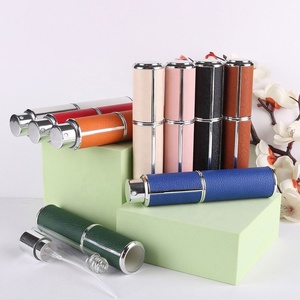 10ml Luxury Leather Material <b>Empty</b> Round Glass Black White Pink Red Travel Size <b>Spray</b> Perfume <b>Bottles</b> - Product Image 1