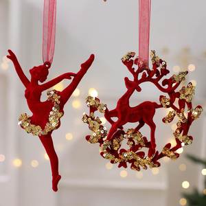 Nueva Decoración Navideña, Lazo de Lentejuelas Rojo Vino, Adorno Colgante de Alce para Árbol, Adornos Decorativos Colgantes - Product Image 3