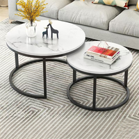 Table Basse en Verre Design Créatif Durable Meuble de Maison Cercle Délicat Design Minimaliste Moderne Piètement Métallique Blanc/Noir